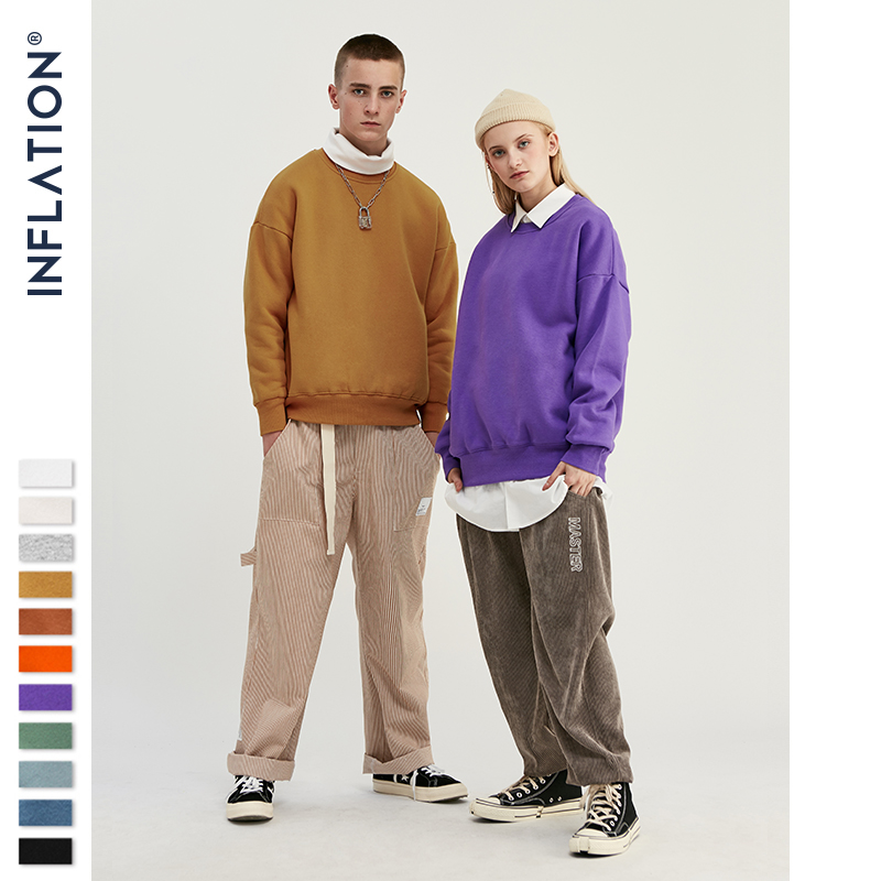 

INFLATION Winter Mens Hip Hop Multi-colour Hoodies Velvet Fabrics Fleece Sweatshirts 8 Solid Color Winter Men Sweatshirts 166W17, Dark gray