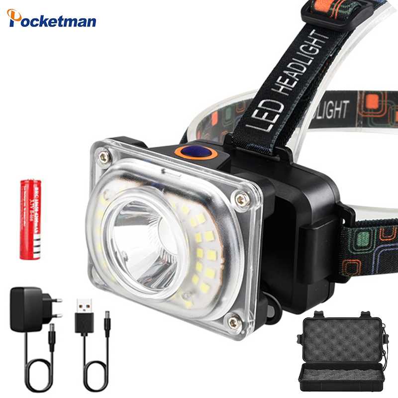 

Newest T6 LED Headlight COB Searchlight DC charging headlamp use 1*18650 battery camping light lantern head torch work lamp