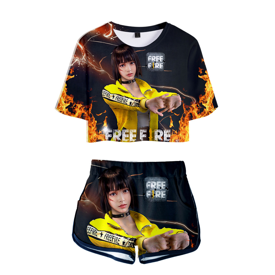 2020 Shooting Game Free Fire 3d Printed Sexy Set Women Conjunto Feminino Women Crop Top And Shorts Set Two Piece Outfits From Zhouzhaoyu 12 14