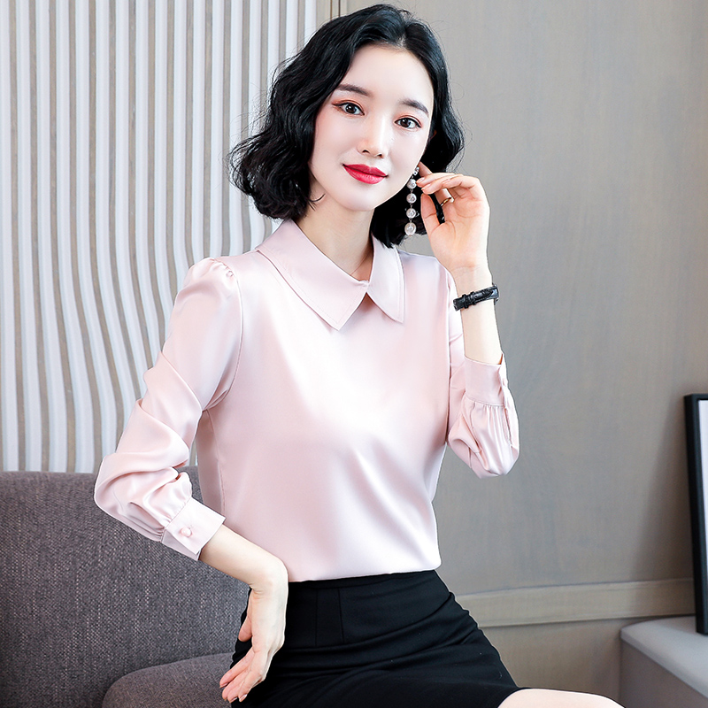 

Korean Silk Shirt Women Long Sleeve Shirts Women Satin Silk Blouses Top Plus Size Blusas Femininas Elegante Woman Pink Blouse, Blue