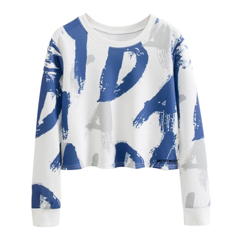 

High Fashion Women' Lady Letters Print Round Neck Long Sleeve Short Casual Hoodie Ladies Women Sweatshirts 0710, White