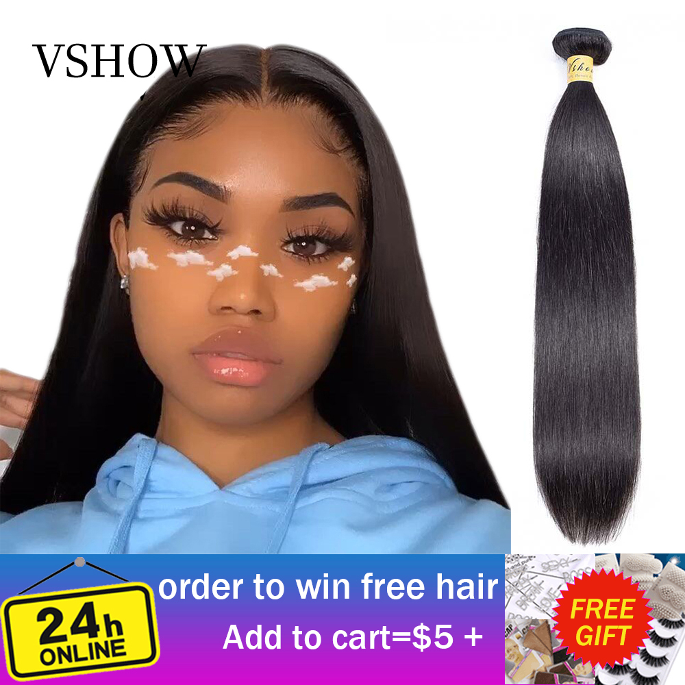 

Indian Straight Hair Bundles Double Weft Remy Hair Weave 1/3/4 Bundles 10"-26" Natural Color VSHOW Human Hair Extensions, Mix color