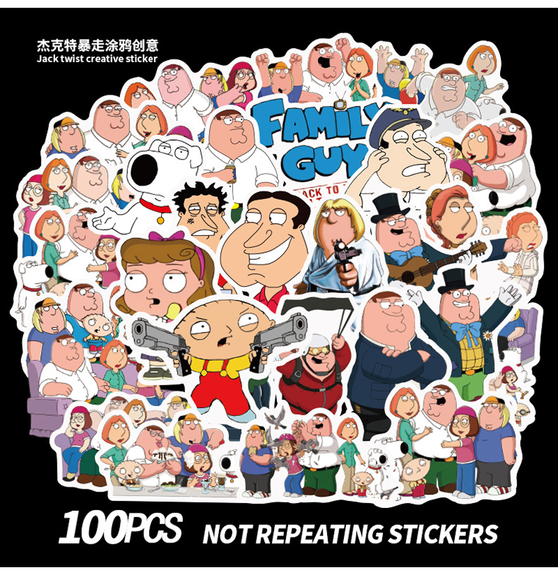 

100PCS Mixed Car Sticker Family Guy Graffiti For Laptop Skateboard Pad Bicycle Motorcycle PS4 Phone Luggage Decal Pvc guitar Fridge Stickers, Multi colors