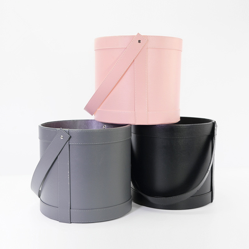 

Ins Round Leather Flowers Gift Packaging Boxes Wedding Party Home Storage Display Decor Box Florist Flower Arrangement Boxes