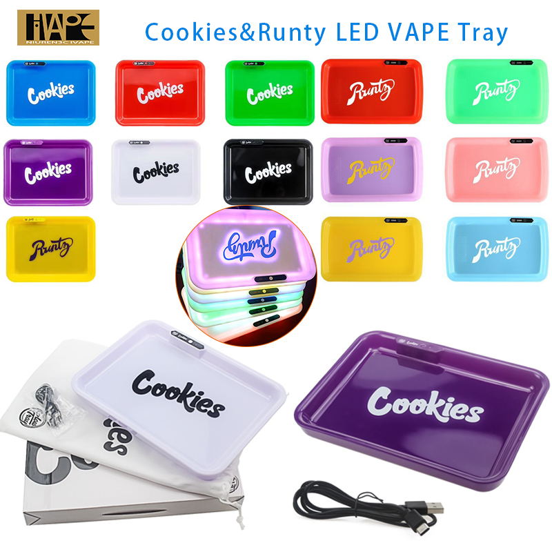 

Newest Cookies Runtz Backwoods California Glowtray Colorful LED Rolling Glow vape Tray for Rolling 420 Dry Herb Flower With packaging Box