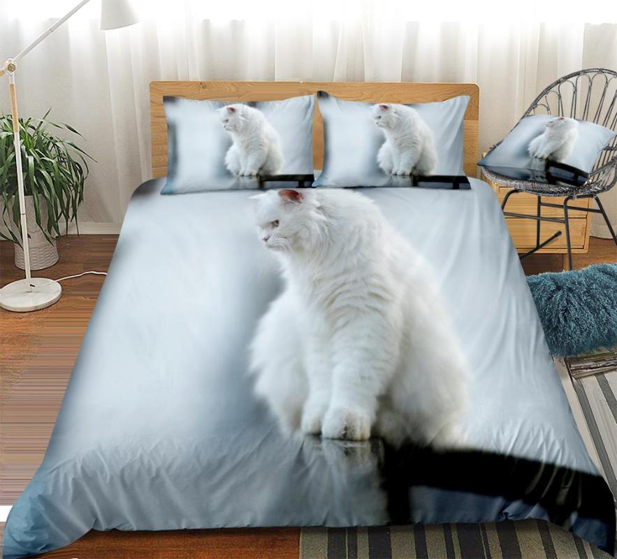 

Cat Bedding Set White Brown Cat Duvet Cover Set Cute Animals Beds Home Textiles Microfiber For Kids Bedspread Beddingset