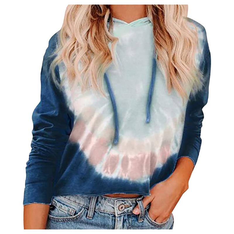 

Tie-dye Print Tops Hooded Sweatshirt Fashion Women Casual Long Sleeve Drawstring Sweatshirt Winter Femme ropa juvenil mujer, Sky blue