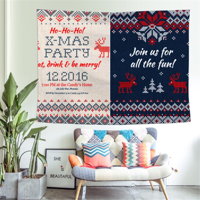 

Christmas Tree Fireplace Print Tapestry Wall Hanging Background Cloth Decor Polyester Christmas Home Room Wall Decoration