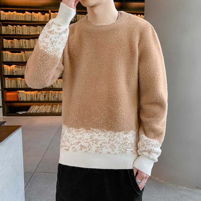 

2020 New Imitation mink Sweater Men Long Sleeves Autumn Winter Pullover Knitted O-Neck Men's Sweaters, Black