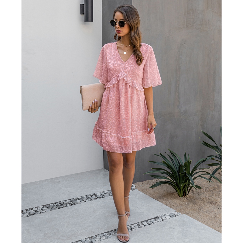 

Fashion Sexy Printed V-Neck Loose Ruffles Dress Women' Street Retro Mini Dress, Green