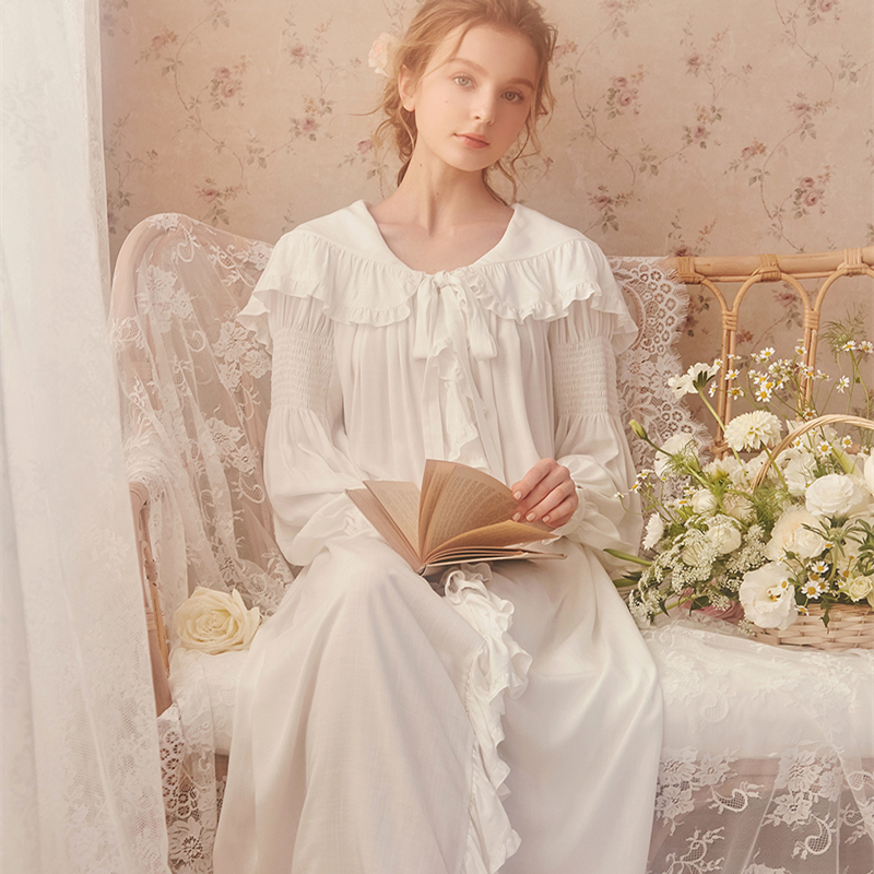 

Ladies Sleepwear Cotton Nightgown Princess Nightdress Classical Royal Nightgown High quality, As pic