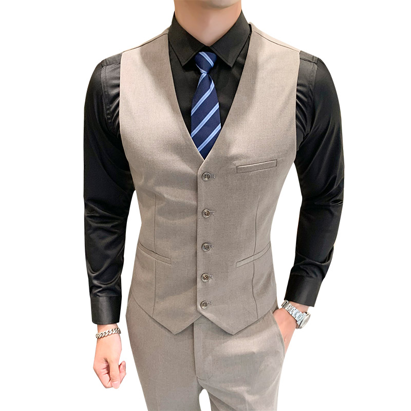 

Autumn pure color men's suit vest and pants, size S-5XL business wedding party formal men trousers vest suit black khaki gray