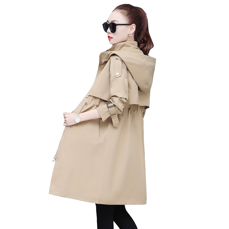 

trench coat women' mid-length spring 2020 new fashion flow slim long coat ladies plus size autumn windbreaker women' overcoat, White