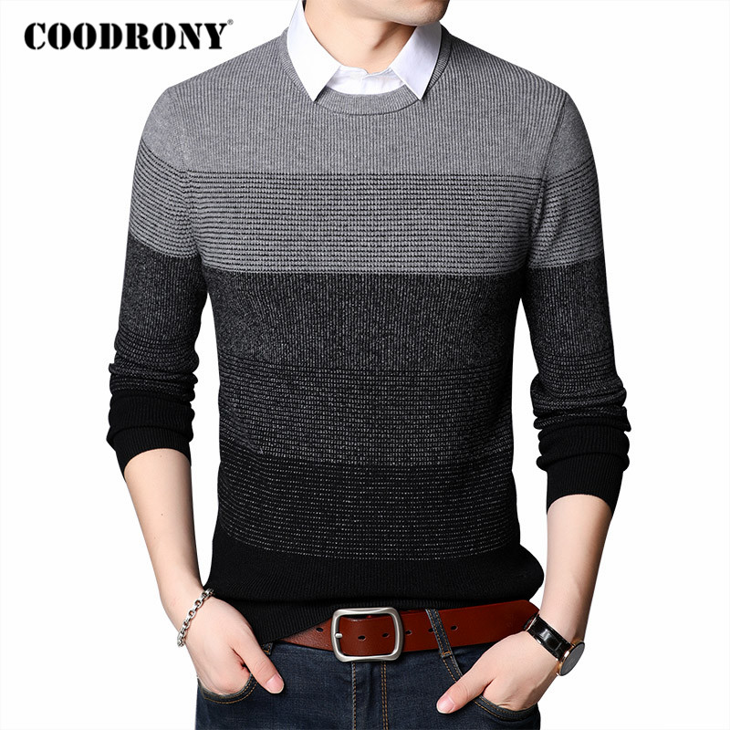 

COODRONY Sweater Men Fashion Striped Shirt Collar Fake Two Pieces Pull Homme 2020 Autumn Winter New Arrivals Pullover Men C1111, Dark grey