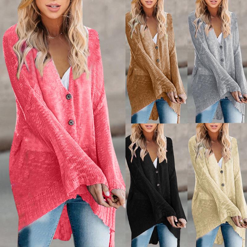 

Women' Solid Color Cardigan Long Sleeve Loose Cardigan Large Size Coat Single-breasted Thin Top, Brown