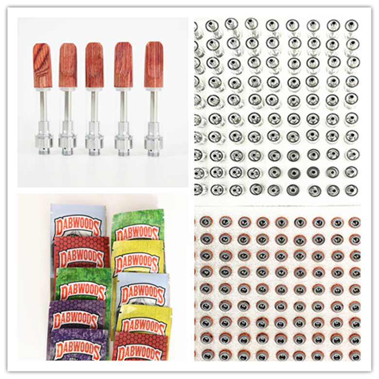 

DABWOODS Cartridges Packaging 0.8ml 1ml Ceramic Coil Wood Tip 510 Thick Oil 4*2.0mm Hole DABWOOD Atomizer Empty Vape Carts