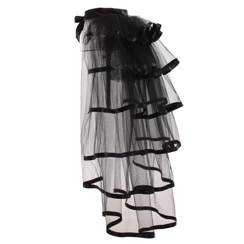 

Skirts Party Tutu Tail Tiered Tulle Skirt Burlesque Steampunk Black Mesh Ruffle Layered Detachabl Bustle Over-skirt