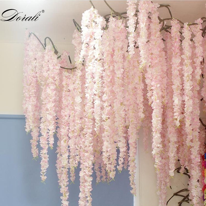 

30cm Cherry blossom Vine Sakura Artificial flowers for party Wedding ceiling decoration wall Hanging rattan fleur artificielle