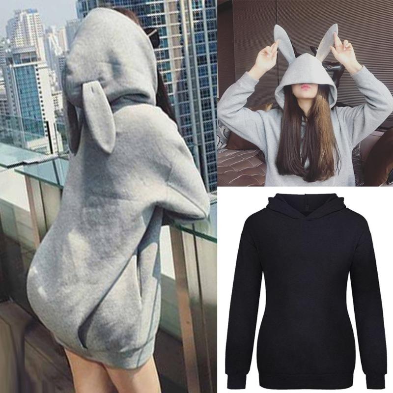 

Fashion Women Autumn Hooded Cap Ears Top Sweatshirt Long Sleeve Blouse Solid Casual Top Sudaderas Para Mujer 2020#T2, Gray