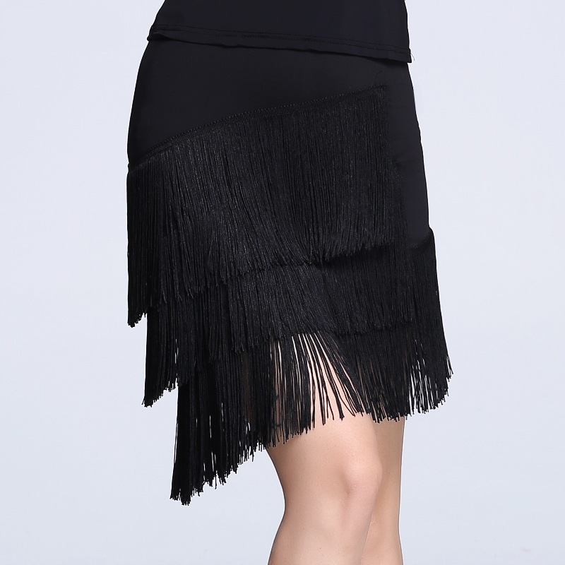 

Adult Latin Dance Skirt Women's Large Size Fringed Latin Skirt For Girls Cha Cha Rumba Samba Fringe Sexy Dance Practice Clothing, Black