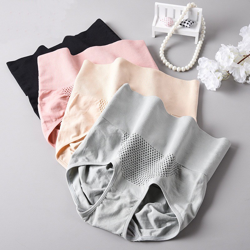 

3D Warm Uterus Women Panties Cotton Underwear Abdomen Sliming Buttock Lifting Mid High Rise Brief Lady Briefs Plus Size, Beige mid rise