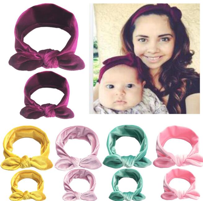 

50set/lot 2pcs/set DIY Simple Multi Parent-Child Pleuche Head Bands Bowknot HeadBands Hair Styling Tools Accessory HA1487