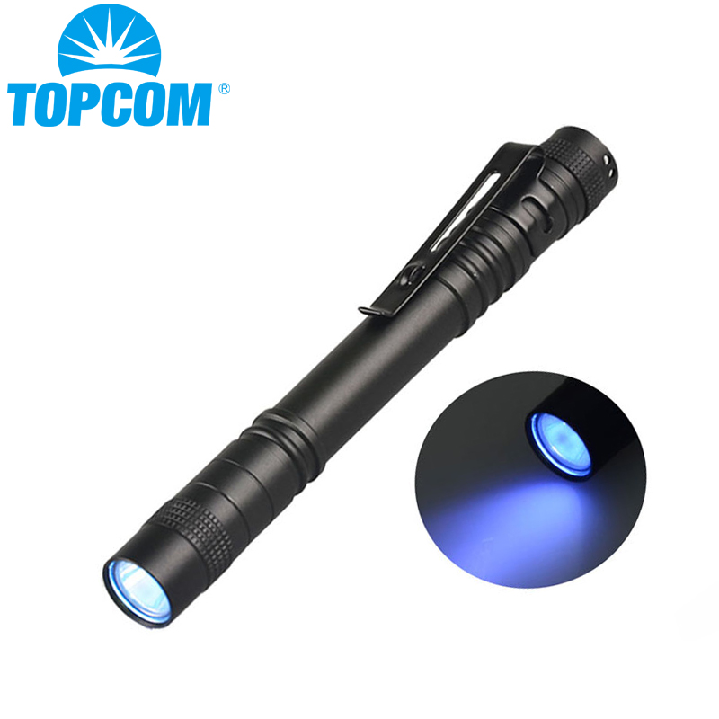 

Topcom 3w Ultraviolet 365nm 395nm LED UV Penlight Pocket Mini UV Light Detector Pen Torch Use Battery