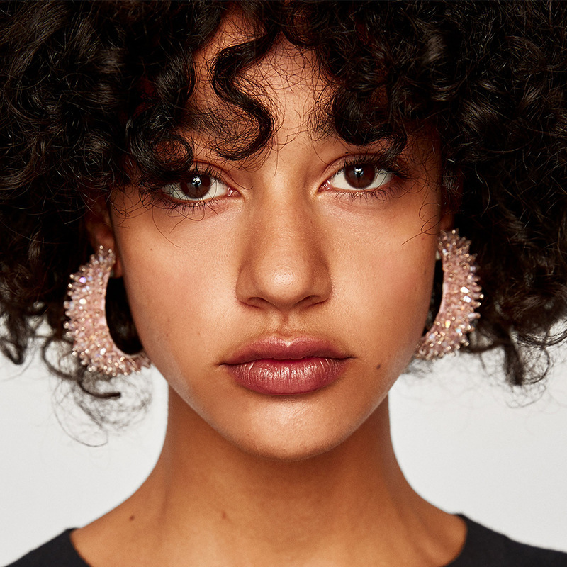 

EH7607 exaggerated alloy acrylic half-moon earrings Bohemia women's fashion