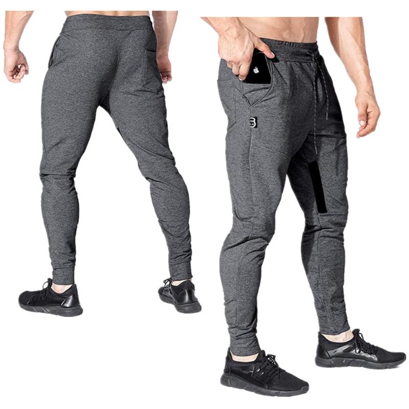 

Plus size men's casual solid color sports trousers fashion running fitness pants mobile pants, Black