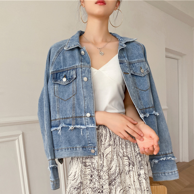 

Vintage Denim Jacket Women Spring Autumn Coat Tassel Loose Outerwear Coats Windbreaker Boyfriend Female Jeans Jacket Plus Size, Picture color