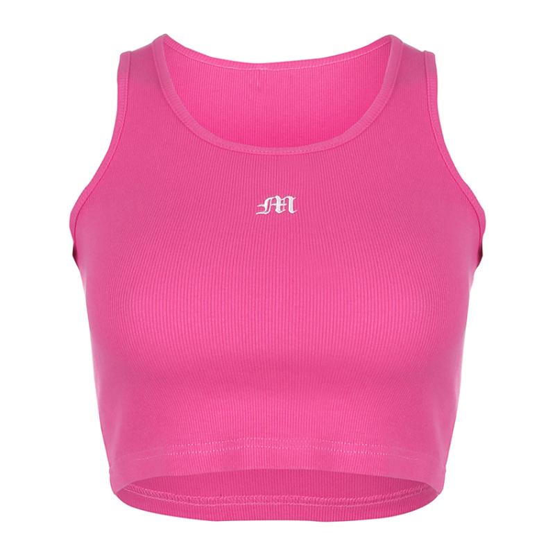 

Unisex fashion small embroidered shoulder strap umbilical vest female 2020 spring European and American fashion brand women, Black