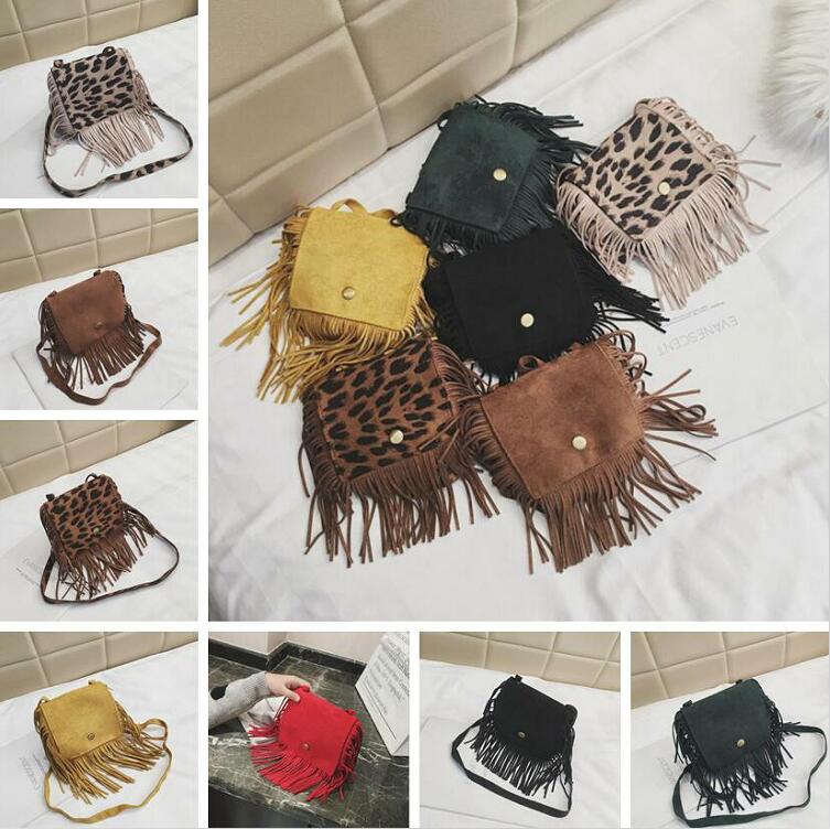 

Purse Leopard Fringe Messenger Purse Children Tassel Crossbody Bag Hippie Tassel Handbag Kid Kindergarten Girl Party Favor Purses ALSK433, Mixed colors;random delivery