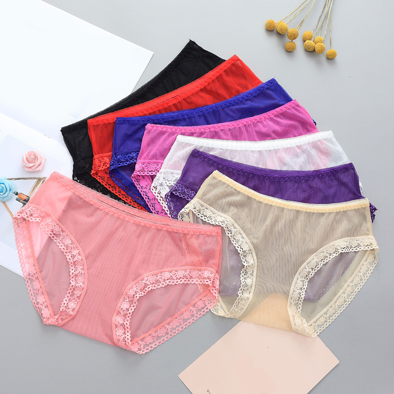 

New Women Ultra-thin Underpants Summer Transparent Intimates Mesh Lady Underwear Panties Briefs Sexy Lace Solid Color Big Size, 01