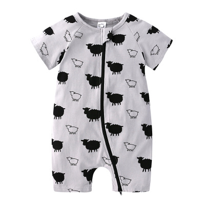 

New Infant Baby Boys Clothes Cartoon Animal Short Sleeve Rompers Newborn Baby Cotton Clothing Toddler Boys sheep Pajamas, Navy blue