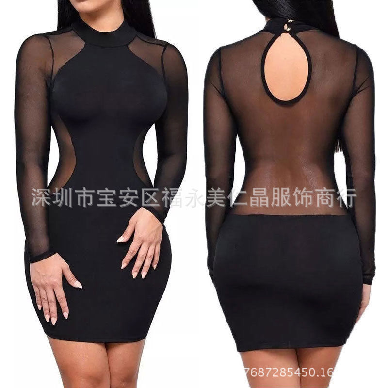 

Sexy Women Mesh Sheer Long Sleeve Bodycon Party Club Mini Short Dress Black Sexy Patchwork Sheath Ladies Dress Clubwear, Red
