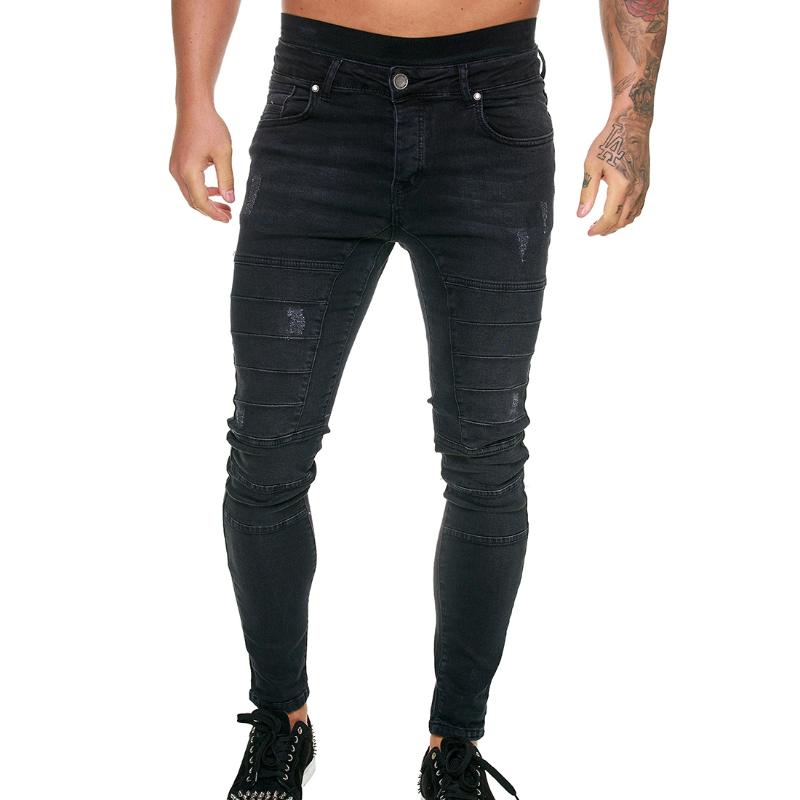 

Men Washed Denim Pants Hip Hop Jeans Streetwear Ripped distressed Jeans Trouser Slim Fit Pencil Pant Skinny Denim Pantalon Homme, Blue