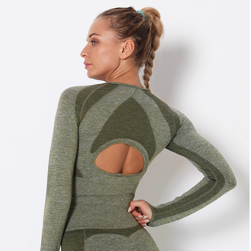 

Fitness Yoga Tops Training Gym Sports Shirts Push Up Workout Yoga Shirts Seamless Running Sports Women Tops, Green