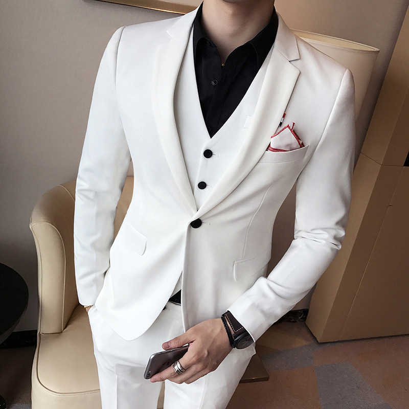 

TPSAADE Royal Blue Men Suits Set Young Man Notched Lapel Three Pieces Slim Suits For Men Formal Jacket+Vest+Pant, As picture