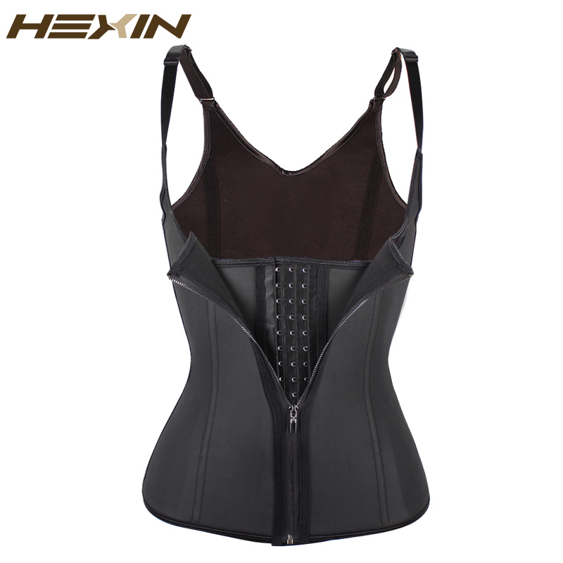 

HEXIN Zip and Clip Latex Waist Trainer Vest Corset Waist Cinchers With 3 Row Hook Body Shaper Fajas Reductoras Plus Size  Y200710, Black