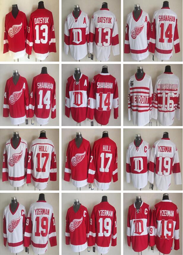 

Detroit Red Wings 13 Pavel Datsyuk Jersey 16 Konstantinov Man 19 Steve Yzerman 14 Brendan Shanahan 17 Brett Hull Vintage Classic 75th, #14 shanahan white