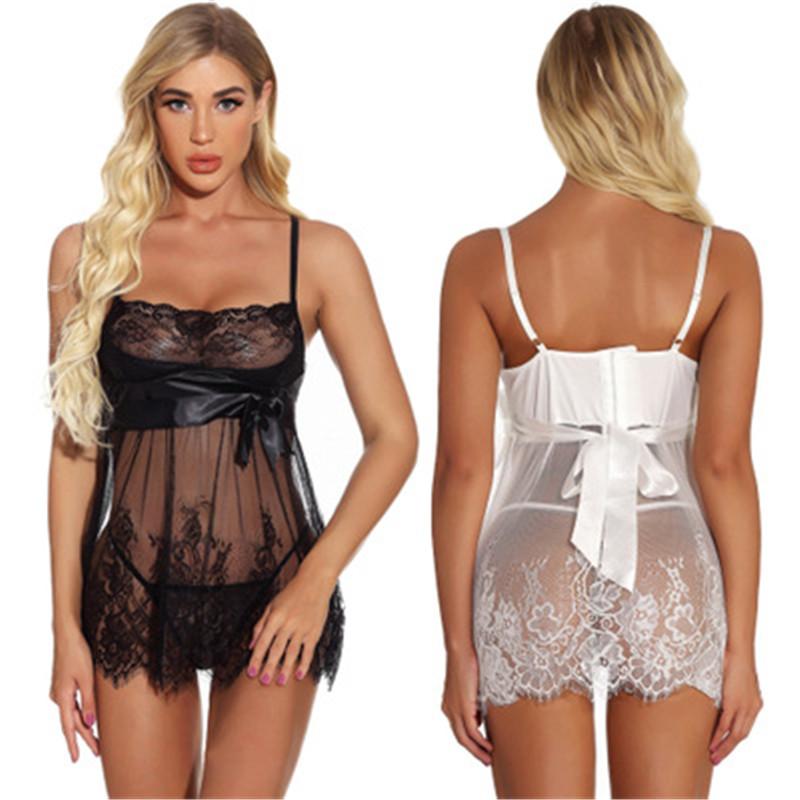 

Woman Transparent Lace Erotic Lingerie Fashion Trend Erotic Nightdress Suit Sexy Lingeries Designer Female Plus Size Black White Underwear