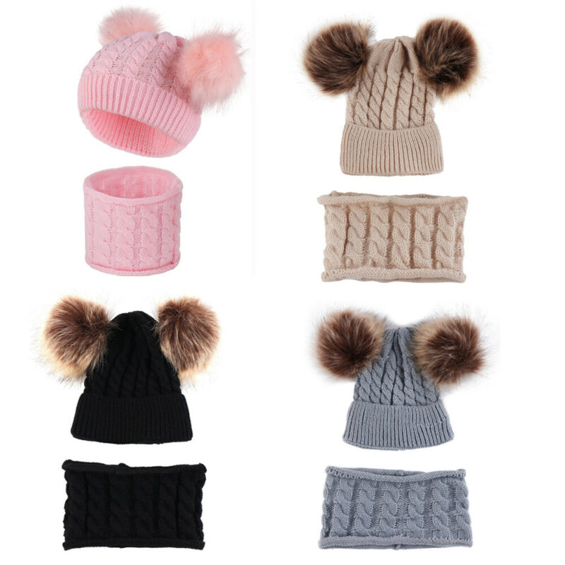 

Baby Boys Girls Hat Scarf Toddler Cap Scarf Set Knitting Cotton Winter Warm, Black