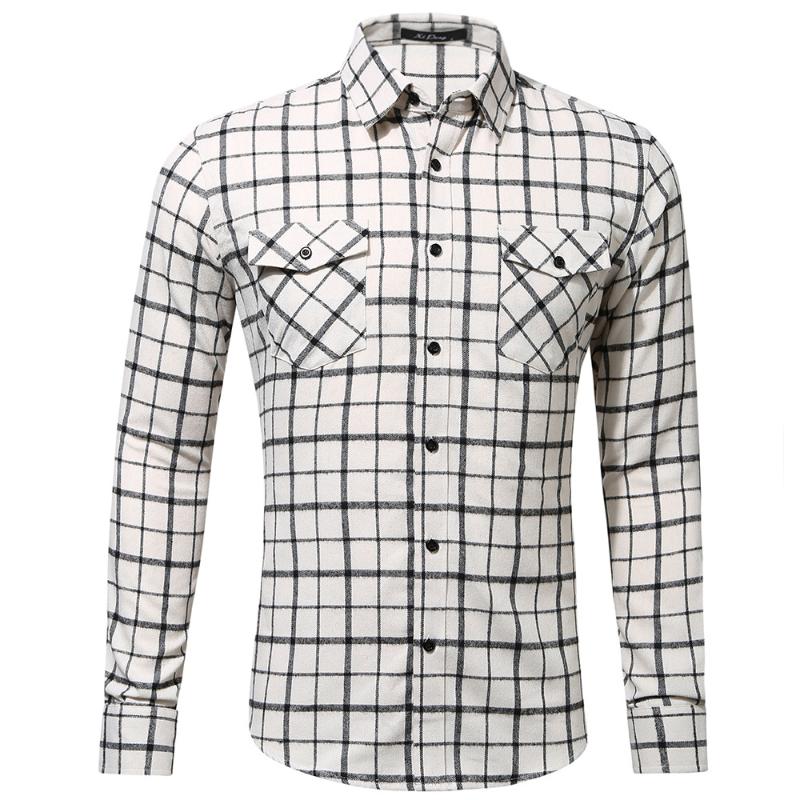 

2020 Autumn Men Vintage Flannel Black White Plaid Shirt Mens Lapel Long Sleeve Casual Man Shirts Oversized Mannen Shirt Koszula, Gd022-1