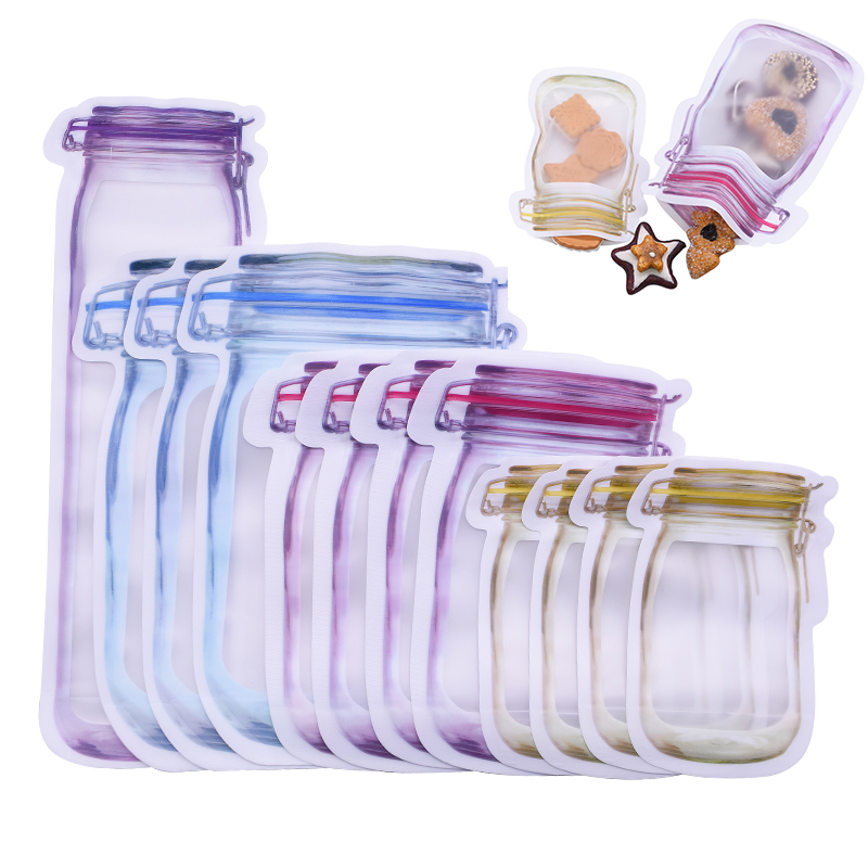 

5/20pcs Portable Mason Jar Zipper Bag Reusable Snack Leakproof Sandwich Saver Bag Zipper Sealed Kitchen Travel Storage Bags