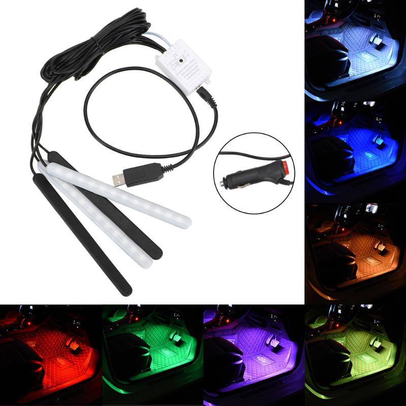 

LEEPEE 4Pcs/set 4*12LED Car Remote Control RGB Strip Light Atmosphere Lamps Car Interior Lights Auto Decoration Car-styling