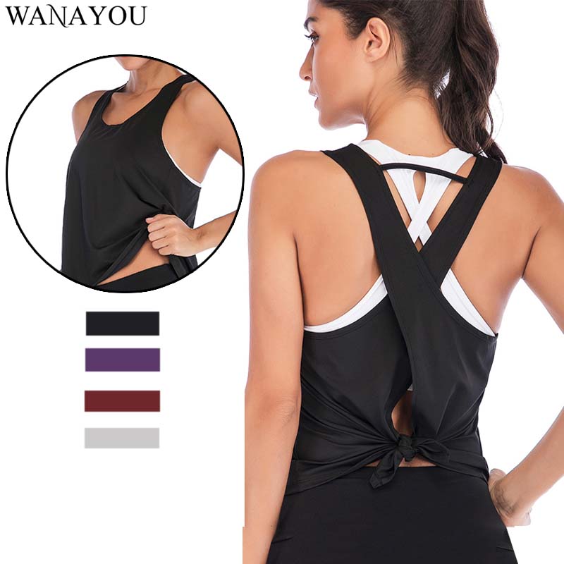 

WANAYOU Cross Back Sleeveless Yoga Shirts,Breathable Quick Dry Sports Vest Women,Running Vest Gym Workout Tank Top for Women, Purple