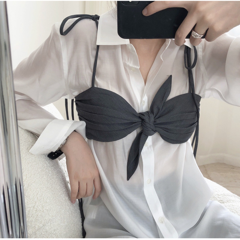 

Sexy Slim Bow Strap Short Woman Camis Tube Womens bandage Short Sling Ruched Ladies Vest Tops 2020 Autumn, Black