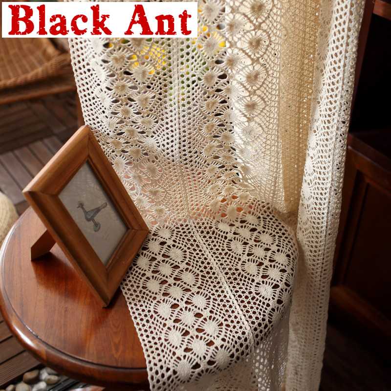 

American Country Fnished Curtain Stitching Linen Crochet Hollow-out Curtain for Living Room Bay Window Drape Blinds DL-JD025#4, Crochet curtain