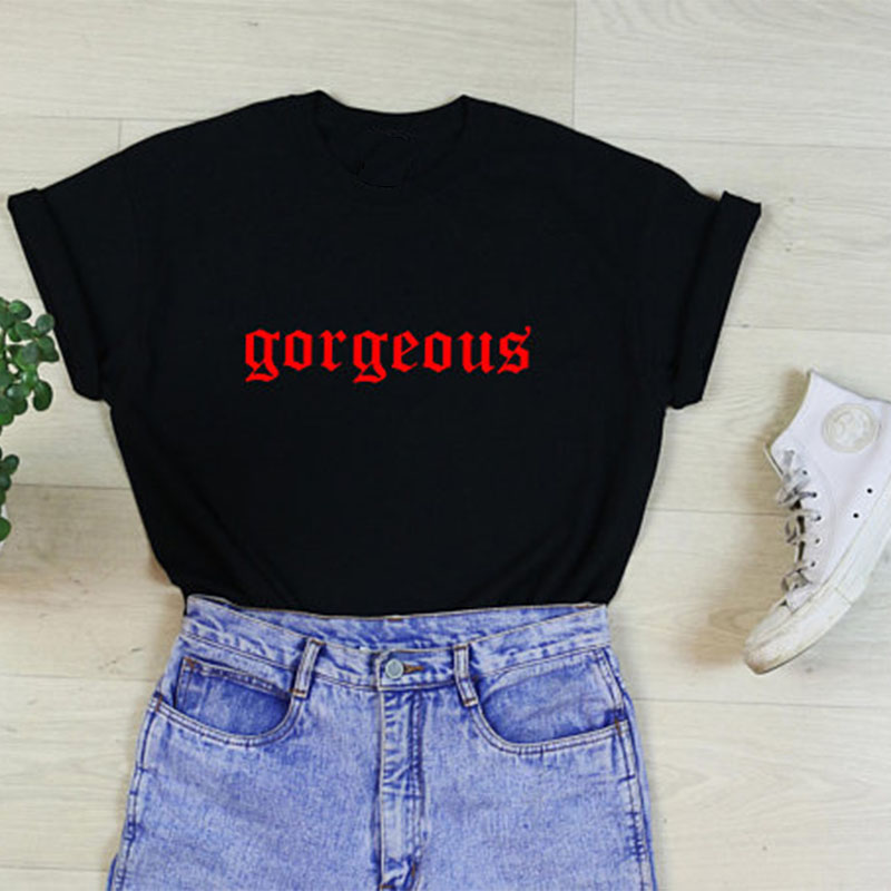 

T Shirt Gothic Style Fashion Tee Shirt Tops Punk Gorgeous Lettering Print Tees Women -3XL Plus Size T-shirt Black White Tshirt