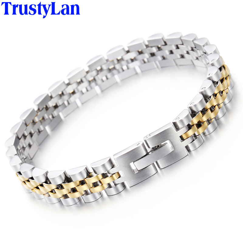 

TrustyLan Luxury Stainless Steel Bracelet Men Golden Watchband Design Men's Bracelets & Bangles For Man Jewelry Gifts For Him